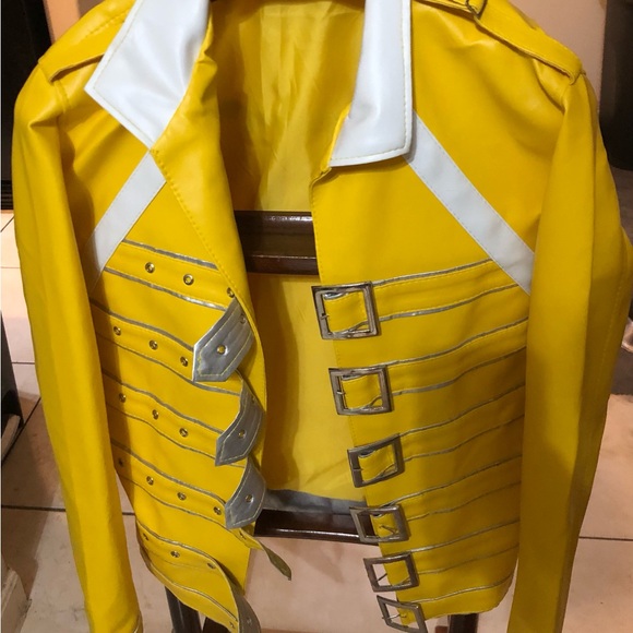 Freddie Mercury Queen Yellow Wembley Faux Leather Jacket Costume - Picture 1 of 8